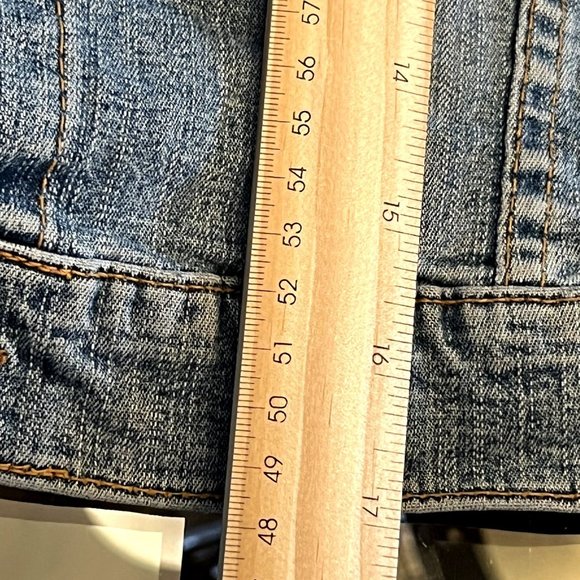 Go Jeans Sz XL Vintage Navy Denim Jean Jacket Cropped Wash Pockets - Picture 11 of 13